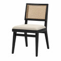 Sedia in legno massello e rattan con seduta in tessuto