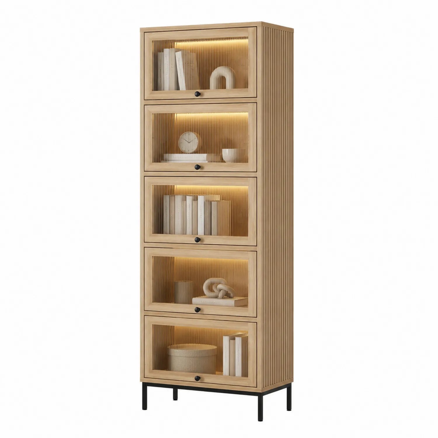 Libreria in Legno con Vetrine e LED