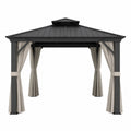 Gazebo da Giardino in Alluminio Nero con Tende in Poliestere Beige