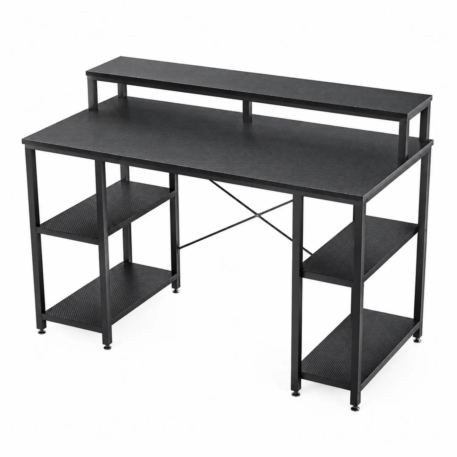 Scrivania in Legno e Metallo Nero con Ripiani 120 x 60 x 75 cm