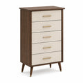 Cassettiera in Legno di Noce e Tessuto Beige a 5 Cassetti