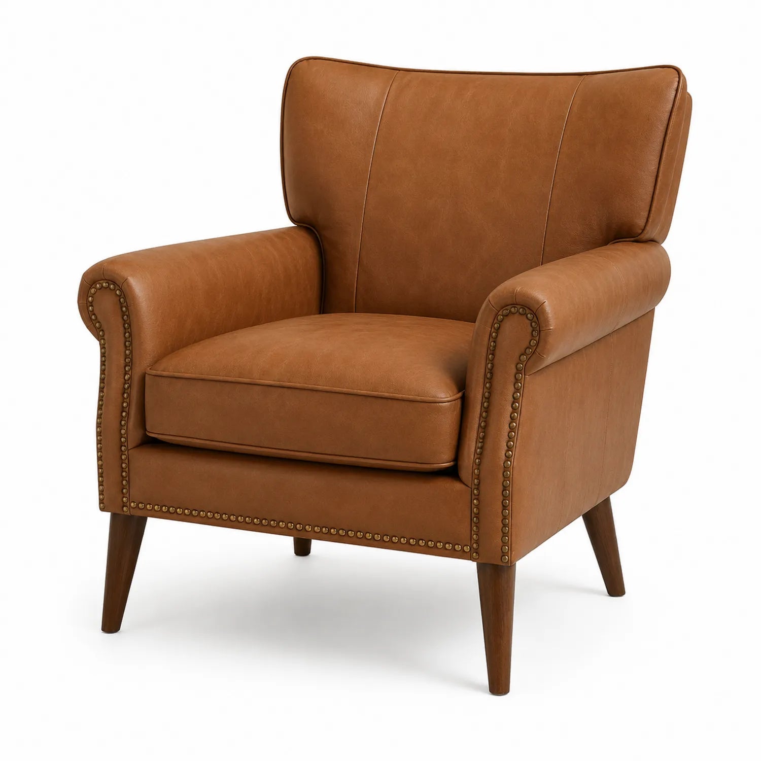 Poltrona in pelle sintetica marrone con borchie
