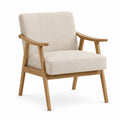 Poltrona in tessuto poliestere beige con struttura in legno