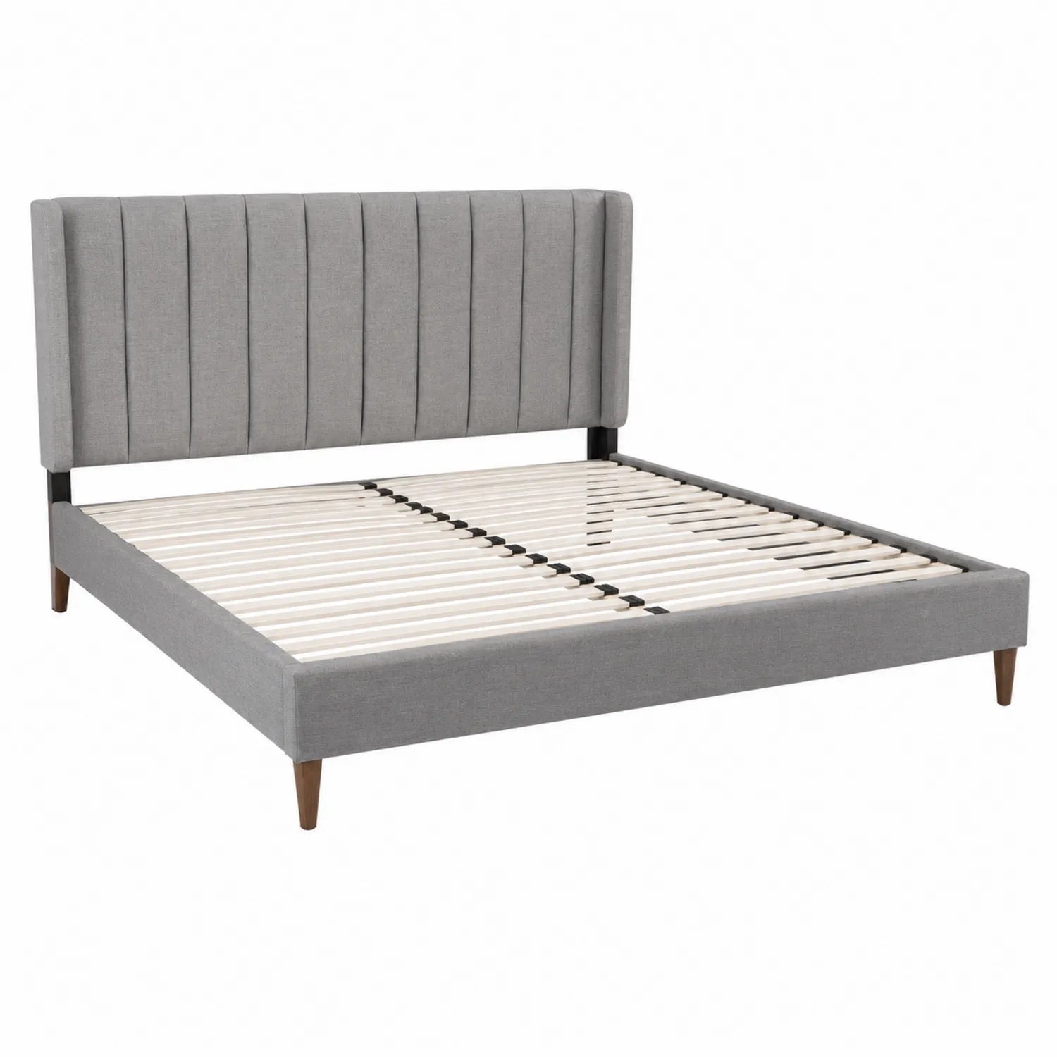 Letto matrimoniale in legno e tessuto grigio 200x160 cm