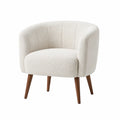 Poltrona in Bouclé Crema con Gambe in Legno, 75x70x76 cm