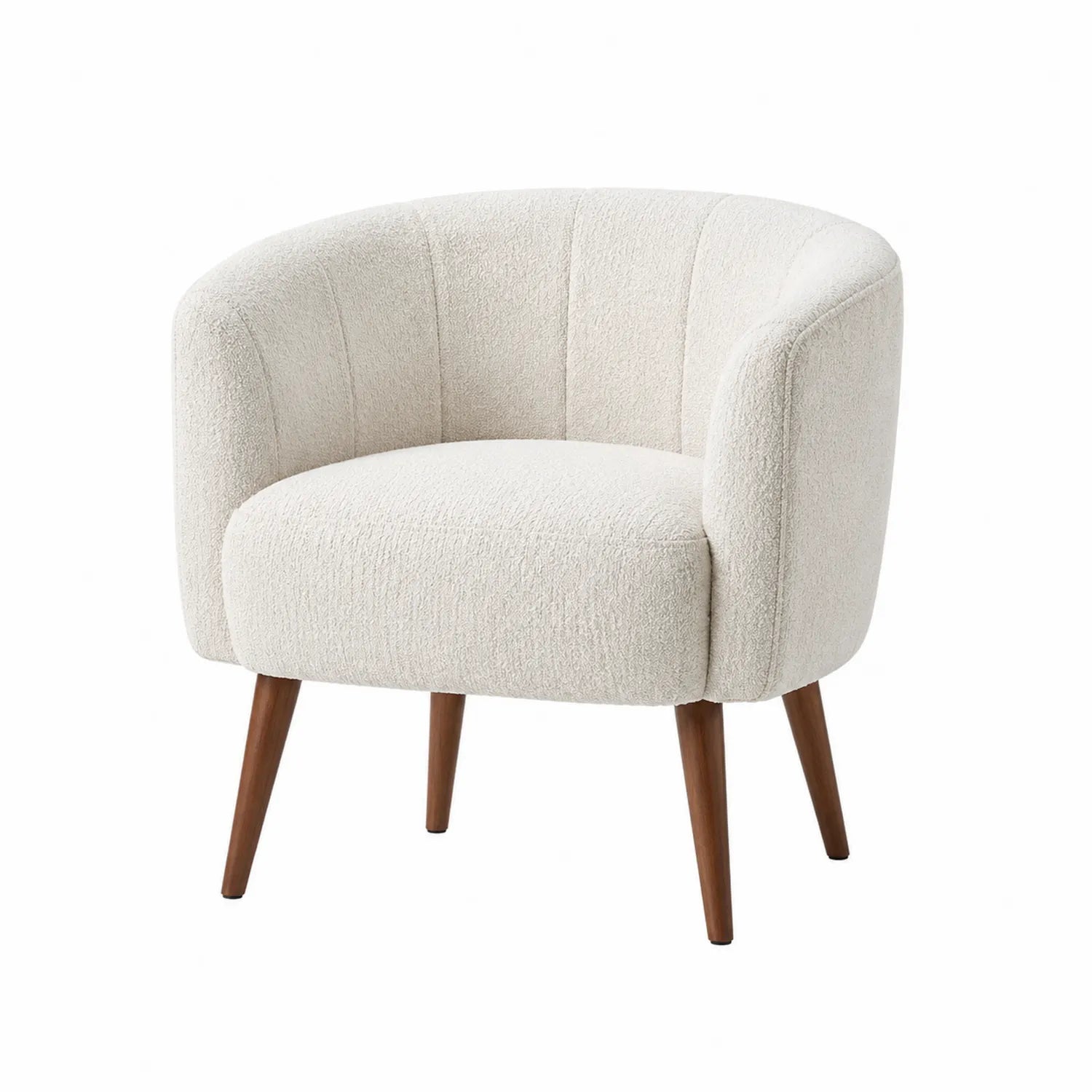 Poltrona in Bouclé Crema con Gambe in Legno, 75x70x76 cm