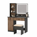 Toletta in Legno e Metallo Nero con Specchio LED e Sgabello 120x40x150 cm
