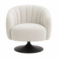 Poltrona girevole in metallo con rivestimento in tessuto bouclé crema