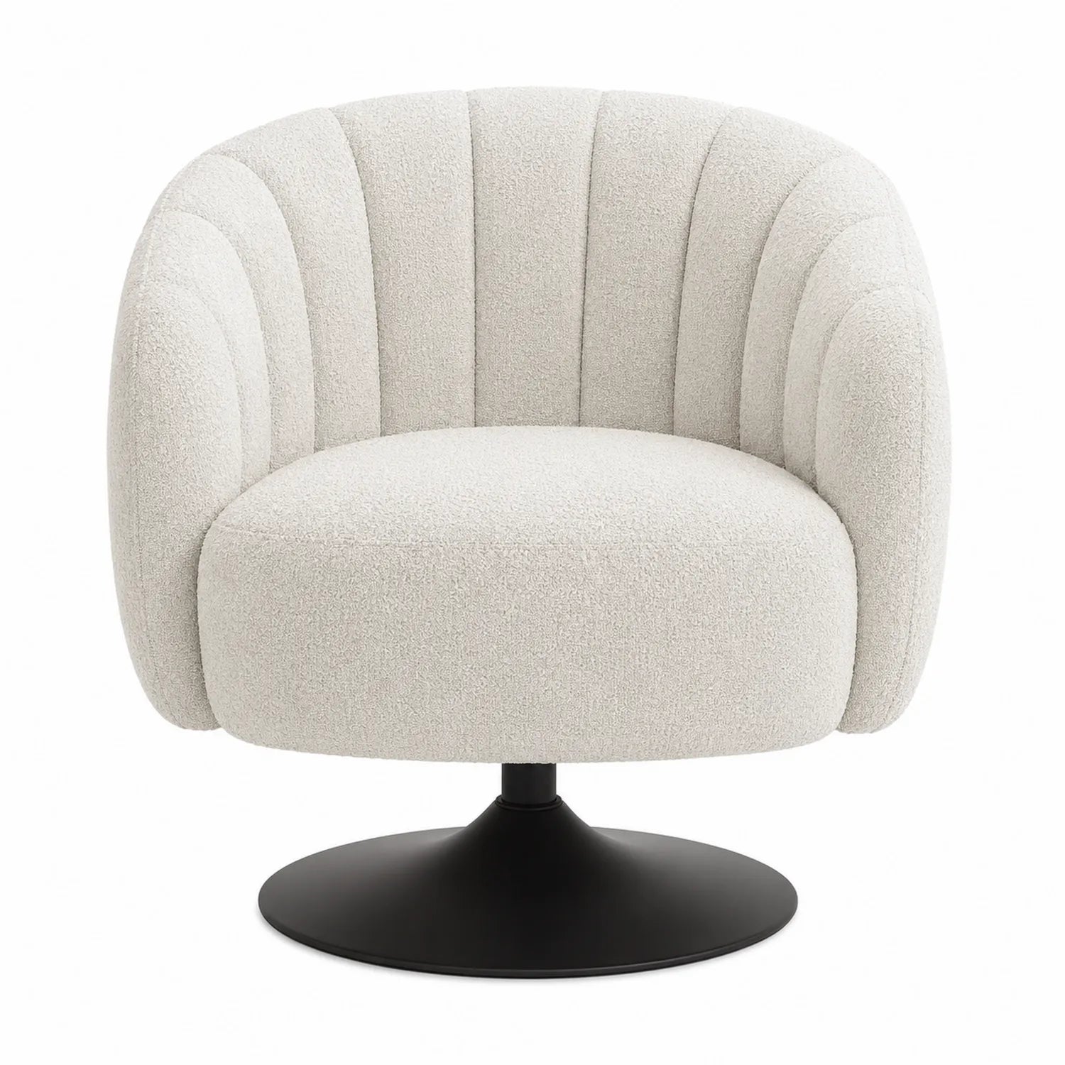 Poltrona girevole in metallo con rivestimento in tessuto bouclé crema