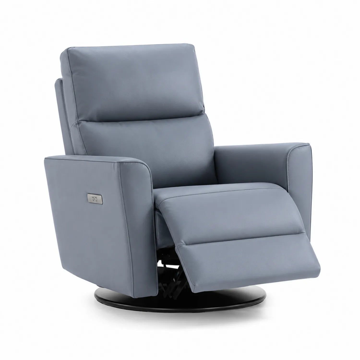 Poltrona reclinabile in ecopelle blu con base girevole