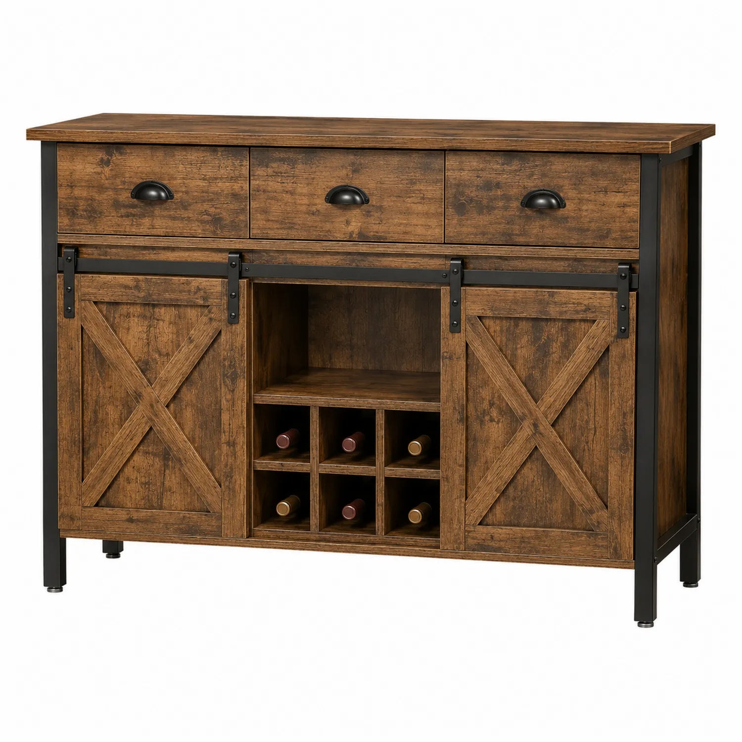 Credenza in Legno con Ripiani per Bottiglie e Ante Scorrevoli